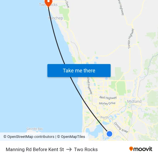 Manning Rd Before Kent St to Two Rocks map