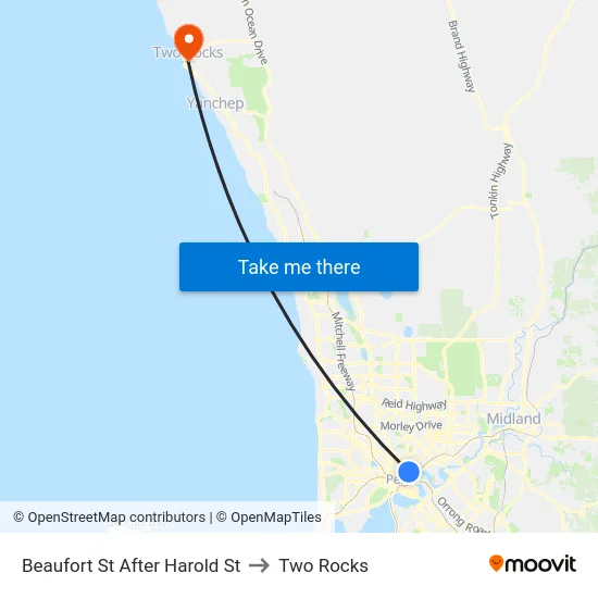 Beaufort St After Harold St to Two Rocks map