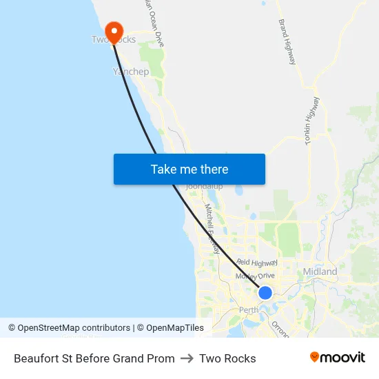 Beaufort St Before Grand Prom to Two Rocks map