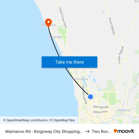 Wanneroo Rd - Kingsway City Shopping Ctr to Two Rocks map