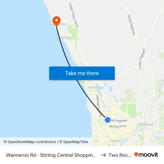 Wanneroo Rd - Stirling Central Shopping Ctr to Two Rocks map