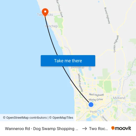 Wanneroo Rd - Dog Swamp Shopping Ctr to Two Rocks map