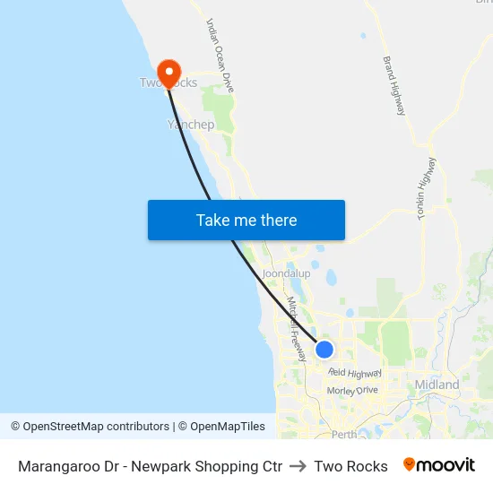 Marangaroo Dr - Newpark Shopping Ctr to Two Rocks map