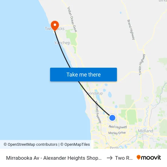 Mirrabooka Av - Alexander Heights Shopping Ctr Stand 2 to Two Rocks map
