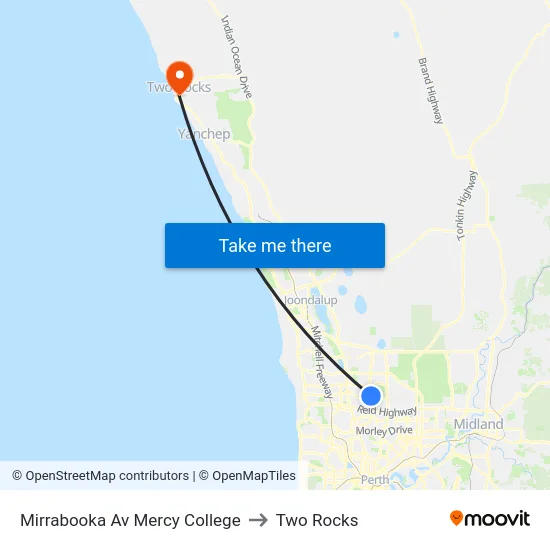 Mirrabooka Av Mercy College to Two Rocks map
