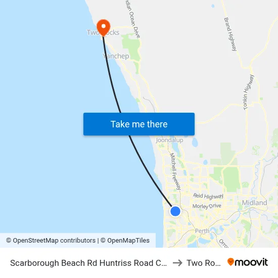 Scarborough Beach Rd Huntriss Road Cat Id 31 to Two Rocks map