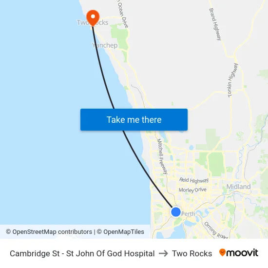 Cambridge St - St John Of God Hospital to Two Rocks map