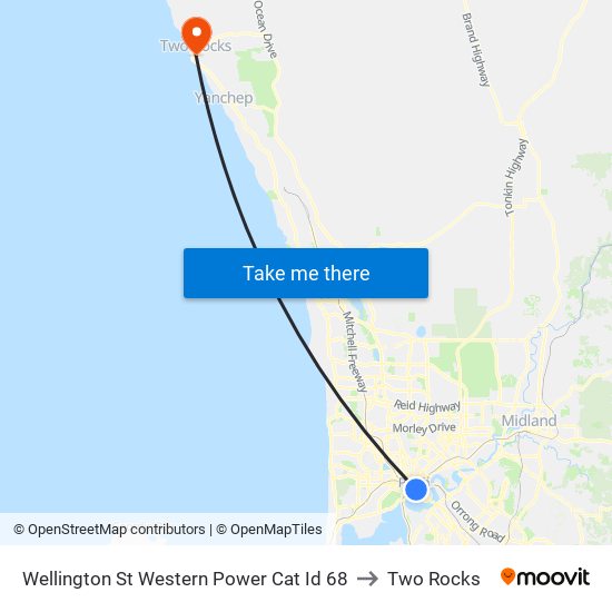 Wellington St Western Power Cat Id 68 to Two Rocks map