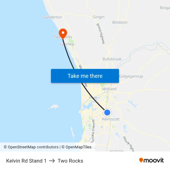 Kelvin Rd Stand 1 to Two Rocks map