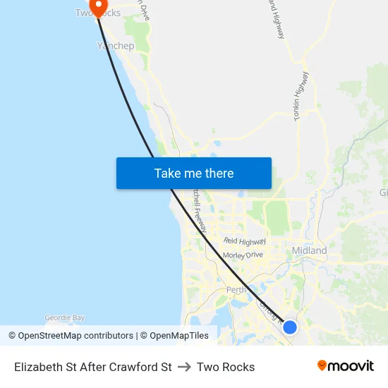 Elizabeth St After Crawford St to Two Rocks map