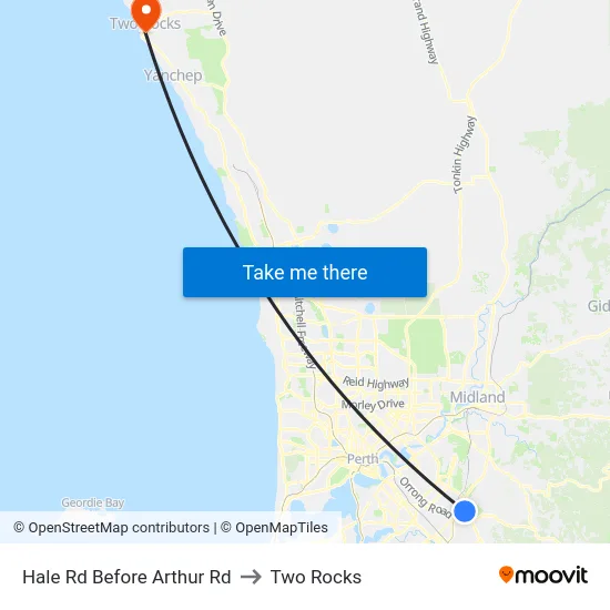 Hale Rd Before Arthur Rd to Two Rocks map