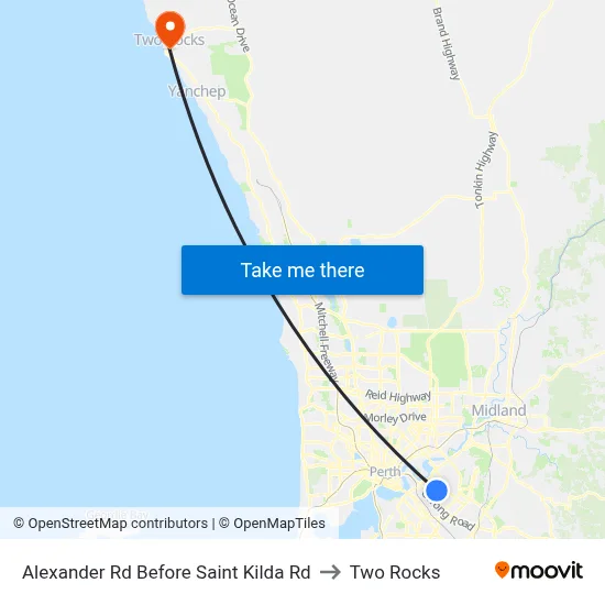 Alexander Rd Before Saint Kilda Rd to Two Rocks map