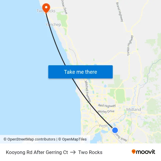 Kooyong Rd After Gerring Ct to Two Rocks map