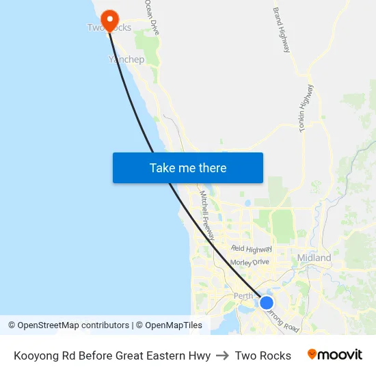 Kooyong Rd Before Great Eastern Hwy to Two Rocks map