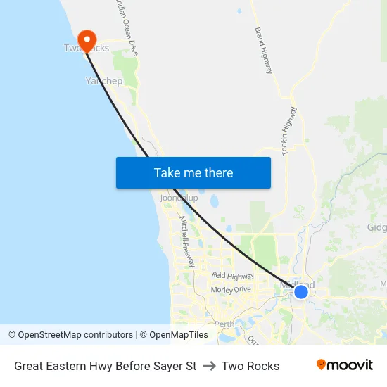 Great Eastern Hwy Before Sayer St to Two Rocks map