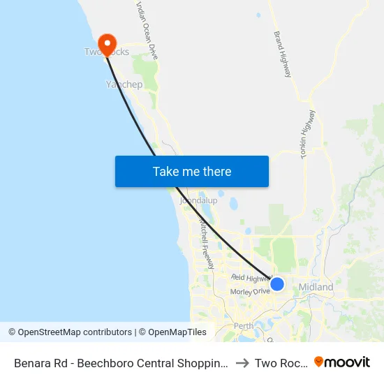 Benara Rd - Beechboro Central Shopping Ctr to Two Rocks map