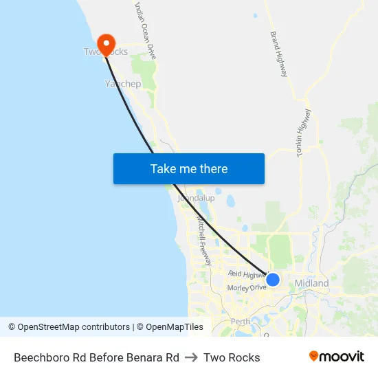 Beechboro Rd Before Benara Rd to Two Rocks map