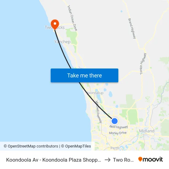 Koondoola Av - Koondoola Plaza Shopping Ctr to Two Rocks map