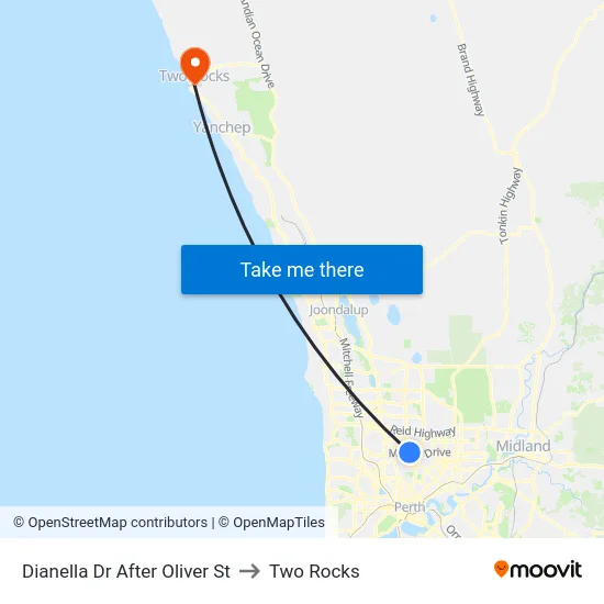 Dianella Dr After Oliver St to Two Rocks map