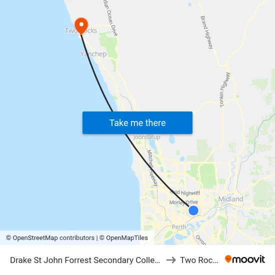 Drake St John Forrest Secondary College to Two Rocks map