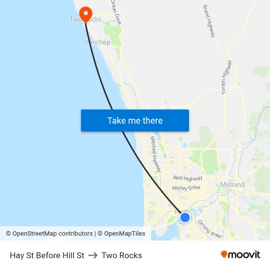 Hay St Before Hill St to Two Rocks map