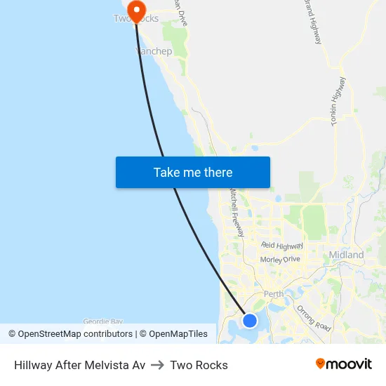 Hillway   After Melvista Av to Two Rocks map