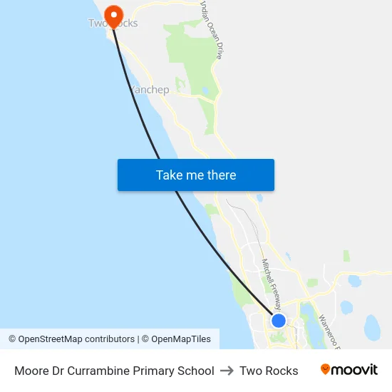 Moore Dr Currambine Primary School to Two Rocks map