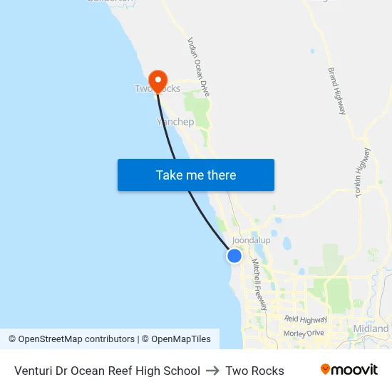 Venturi Dr Ocean Reef High School to Two Rocks map