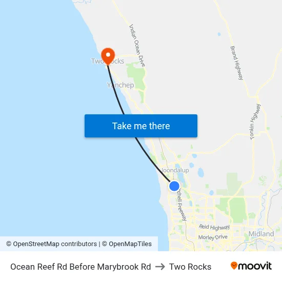 Ocean Reef Rd Before Marybrook Rd to Two Rocks map