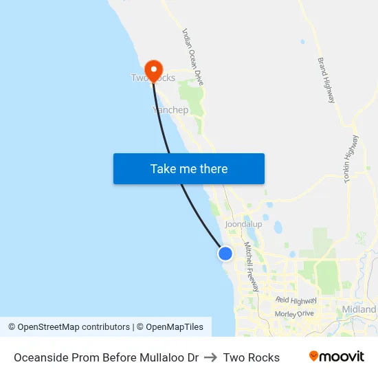 Oceanside Prom Before Mullaloo Dr to Two Rocks map
