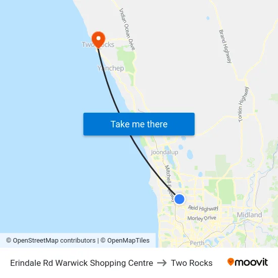 Erindale Rd Warwick Shopping Centre to Two Rocks map