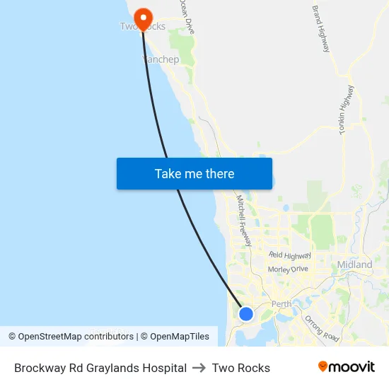 Brockway Rd Graylands Hospital to Two Rocks map