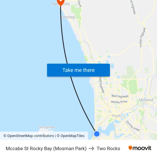 Mccabe St Rocky Bay (Mosman Park) to Two Rocks map