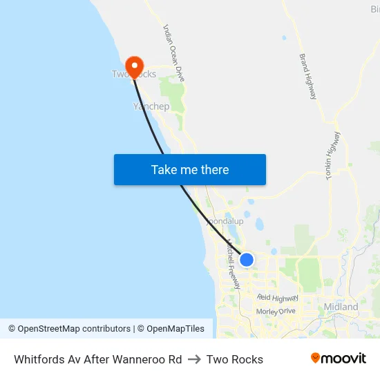 Whitfords Av After Wanneroo Rd to Two Rocks map