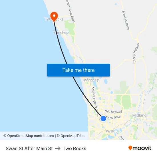 Swan St After Main St to Two Rocks map