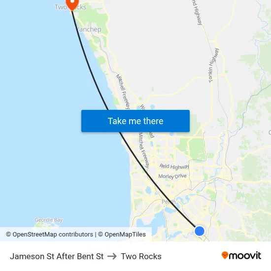 Jameson St After Bent St to Two Rocks map