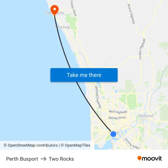 Perth Busport to Two Rocks map