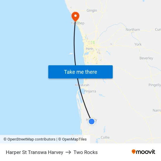 Harper St Transwa Harvey to Two Rocks map