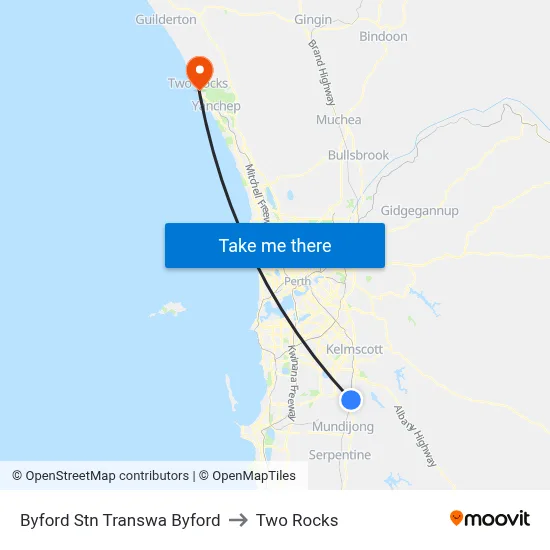 Byford Stn Transwa Byford to Two Rocks map