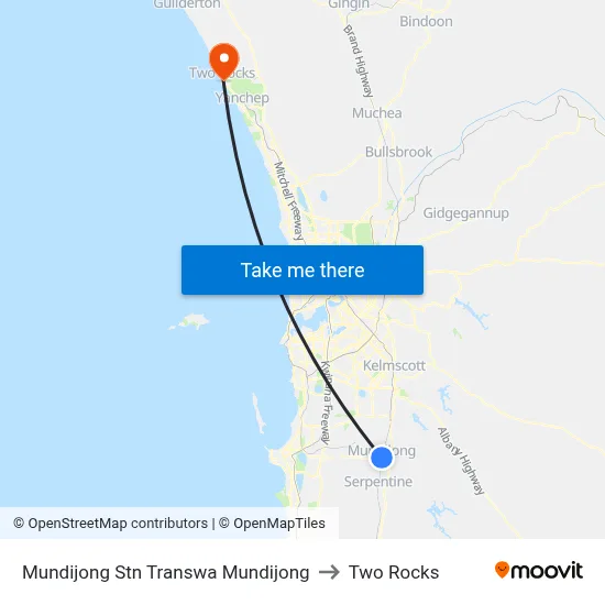 Mundijong Stn Transwa Mundijong to Two Rocks map