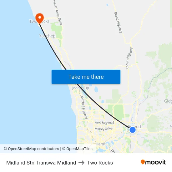 Midland Stn Transwa Midland to Two Rocks map