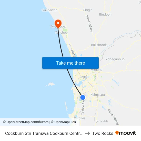 Cockburn Stn Transwa Cockburn Central to Two Rocks map