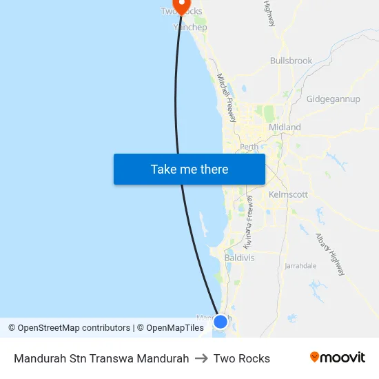 Mandurah Stn Transwa Mandurah to Two Rocks map
