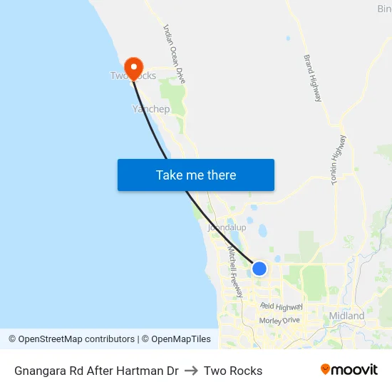 Gnangara Rd After Hartman Dr to Two Rocks map