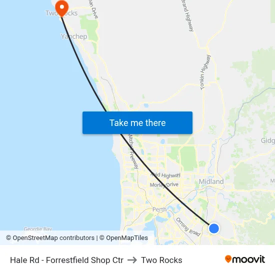 Hale Rd - Forrestfield Shop Ctr to Two Rocks map