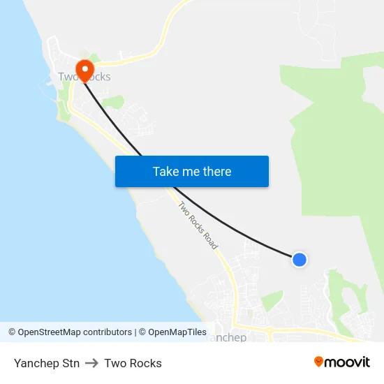 Yanchep Stn to Two Rocks map