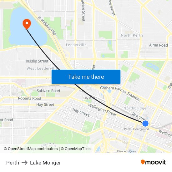 Perth to Lake Monger map