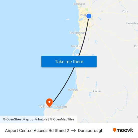 Airport Central Access Rd Stand 2 to Dunsborough map