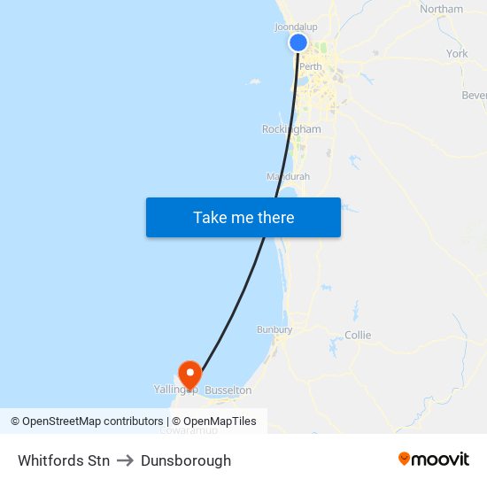 Whitfords Stn to Dunsborough map