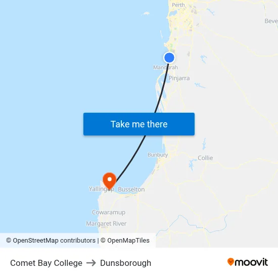 Comet Bay College to Dunsborough map